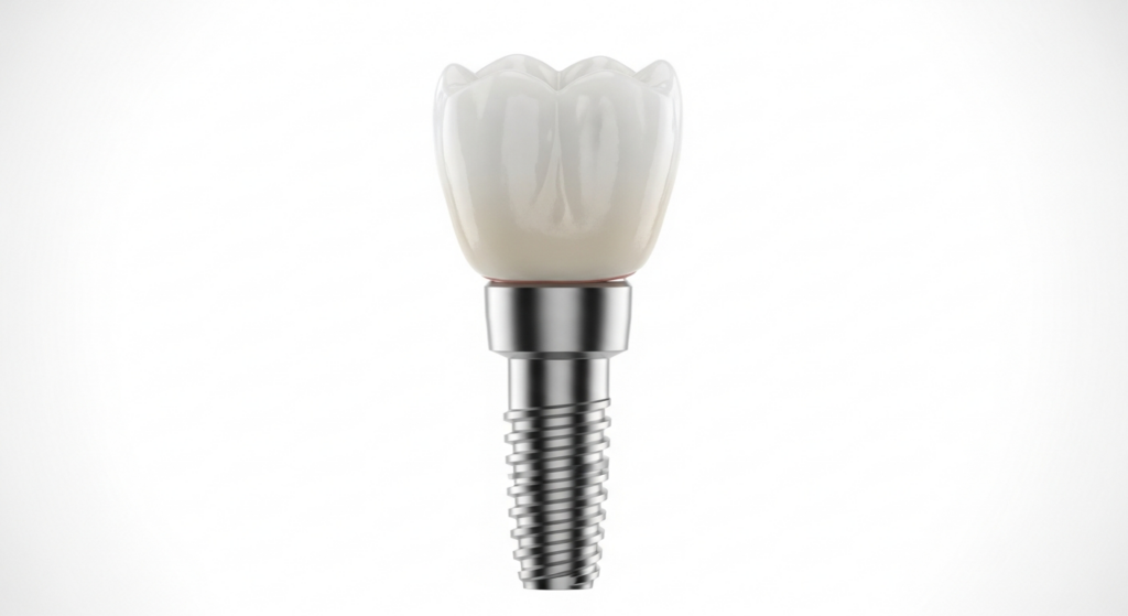 Corona cerámica sobre implante dental de titanio — resultado estético natural